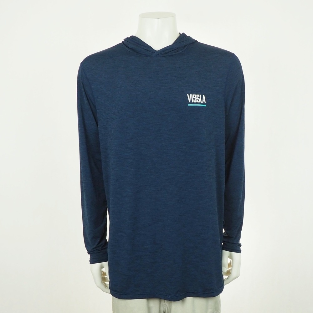 Vissla Pullover Hooded Tee Shirt Mens XL Navy Blue Hooded UVA UVB Protection